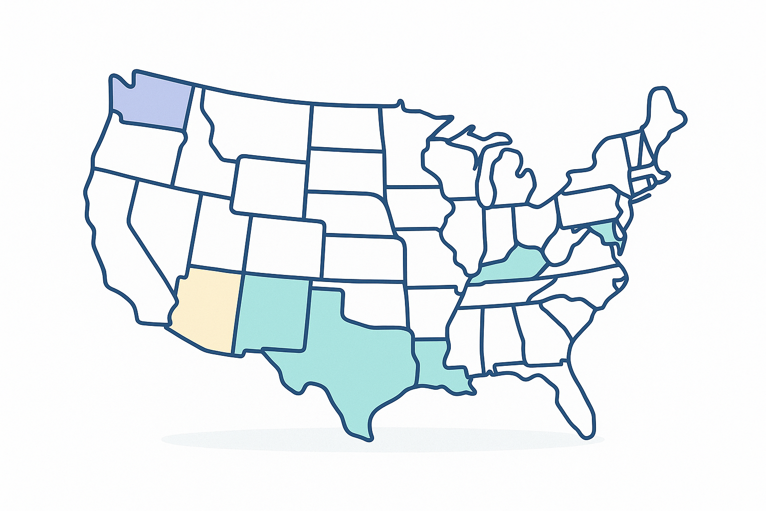 US map showing six states affected by Medicare WISeR prior authorization pilot program