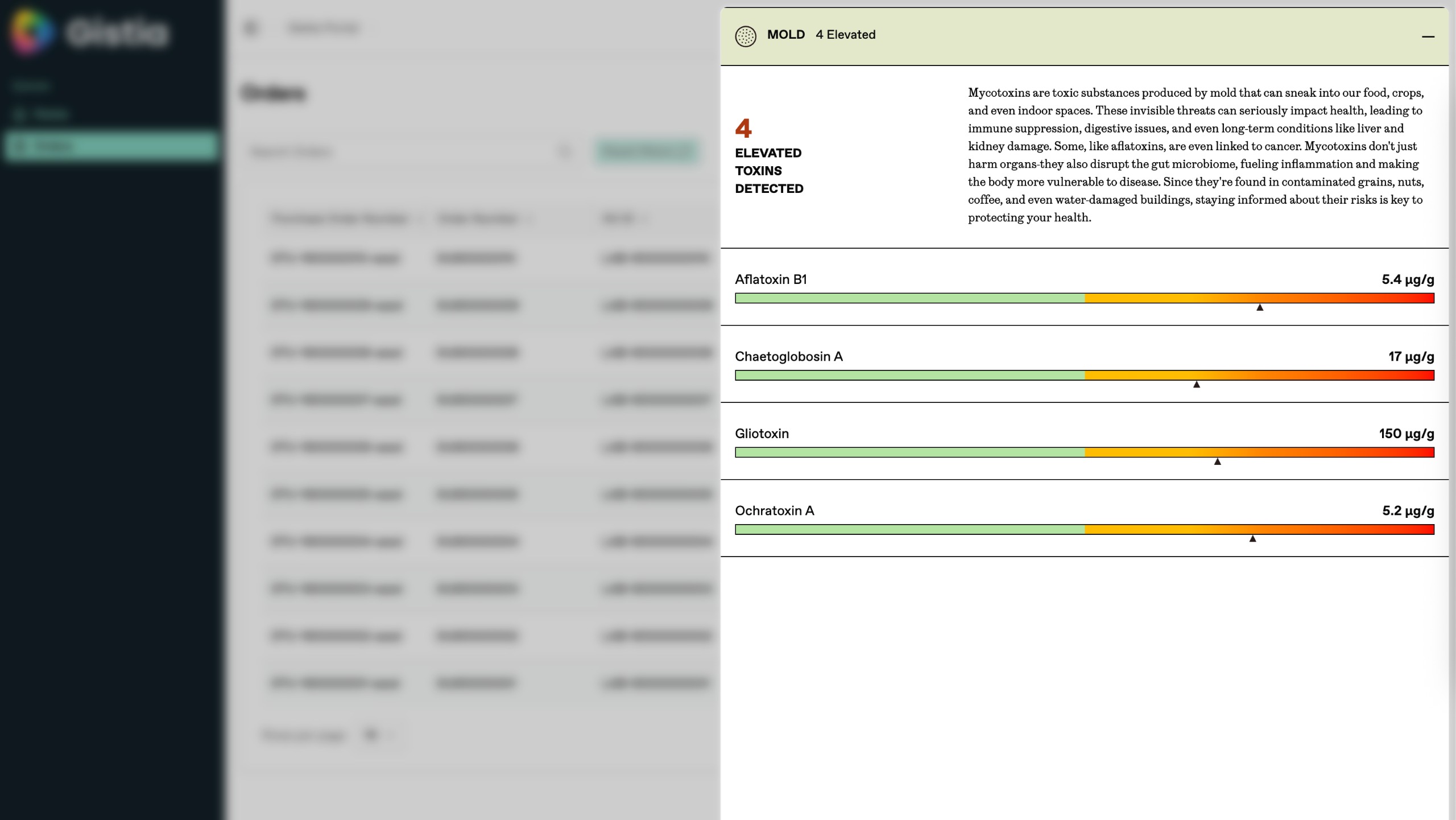 Gistia Patient Results Portal laboratory report view.