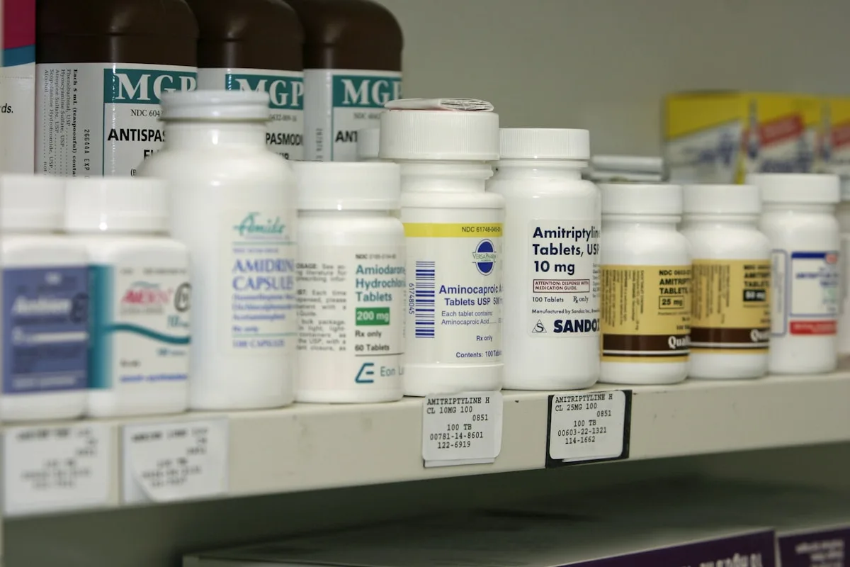 Medication and laboratory supplies arranged for controlled inventory